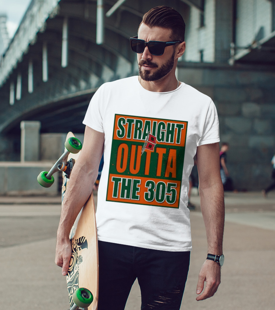 Straight Outta The 305 Miami Hurricane Spirit Flag T-Shirt