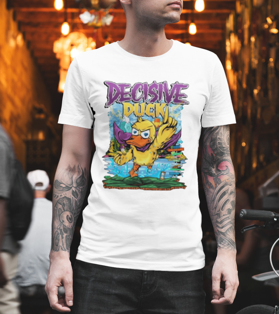 Decisive Duck Adventure Cartoon Style Colorful Forest Scene T-Shirt