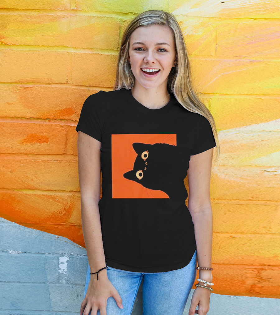 Orange Black Cat Peeking T-Shirt