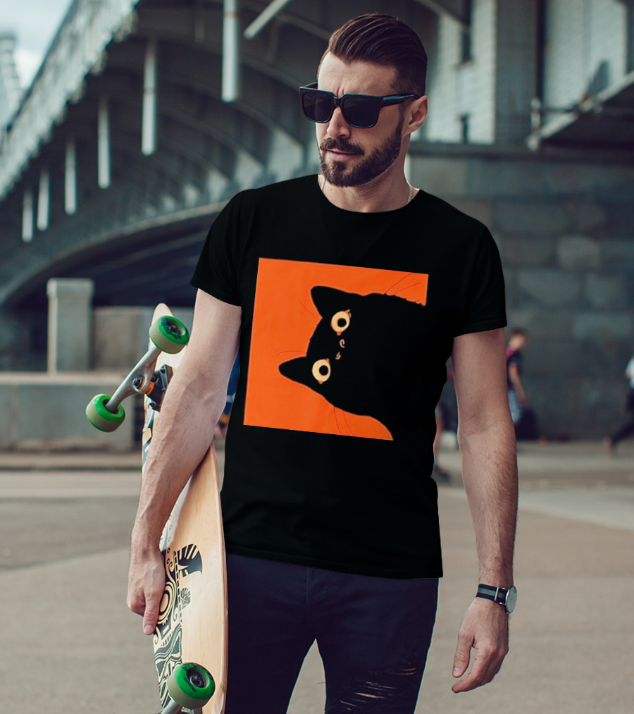 Orange Black Cat Peeking T-Shirt