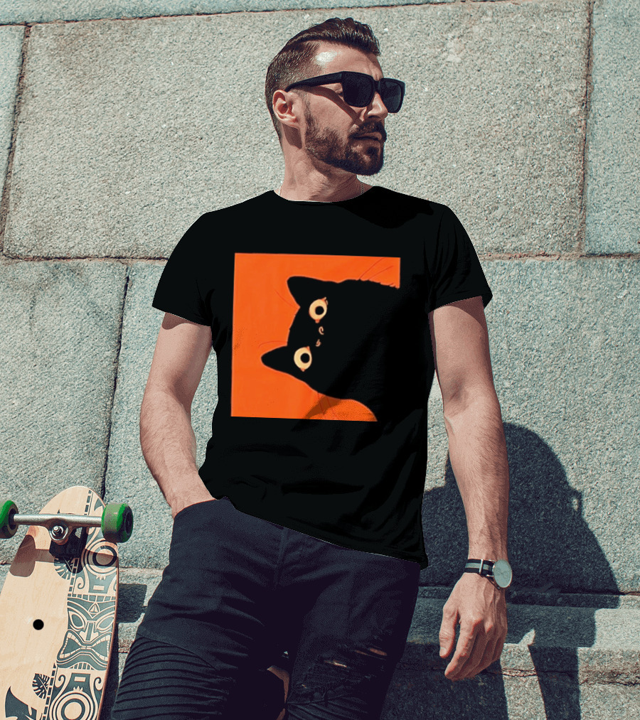 Orange Black Cat Peeking T-Shirt