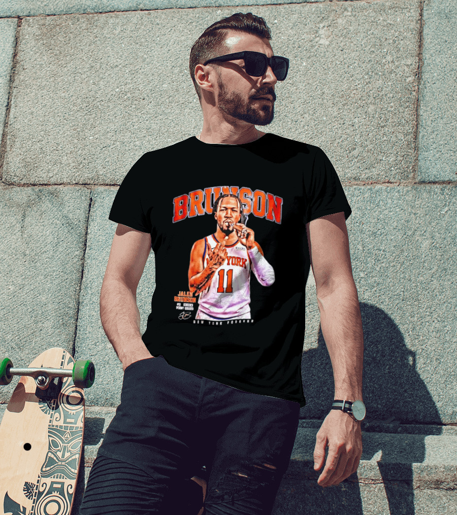 Jalen Brunson Middle Finger New York Knicks NBA Point Guard Brunson 11 Old Yolk Records Knicks T-Shirt