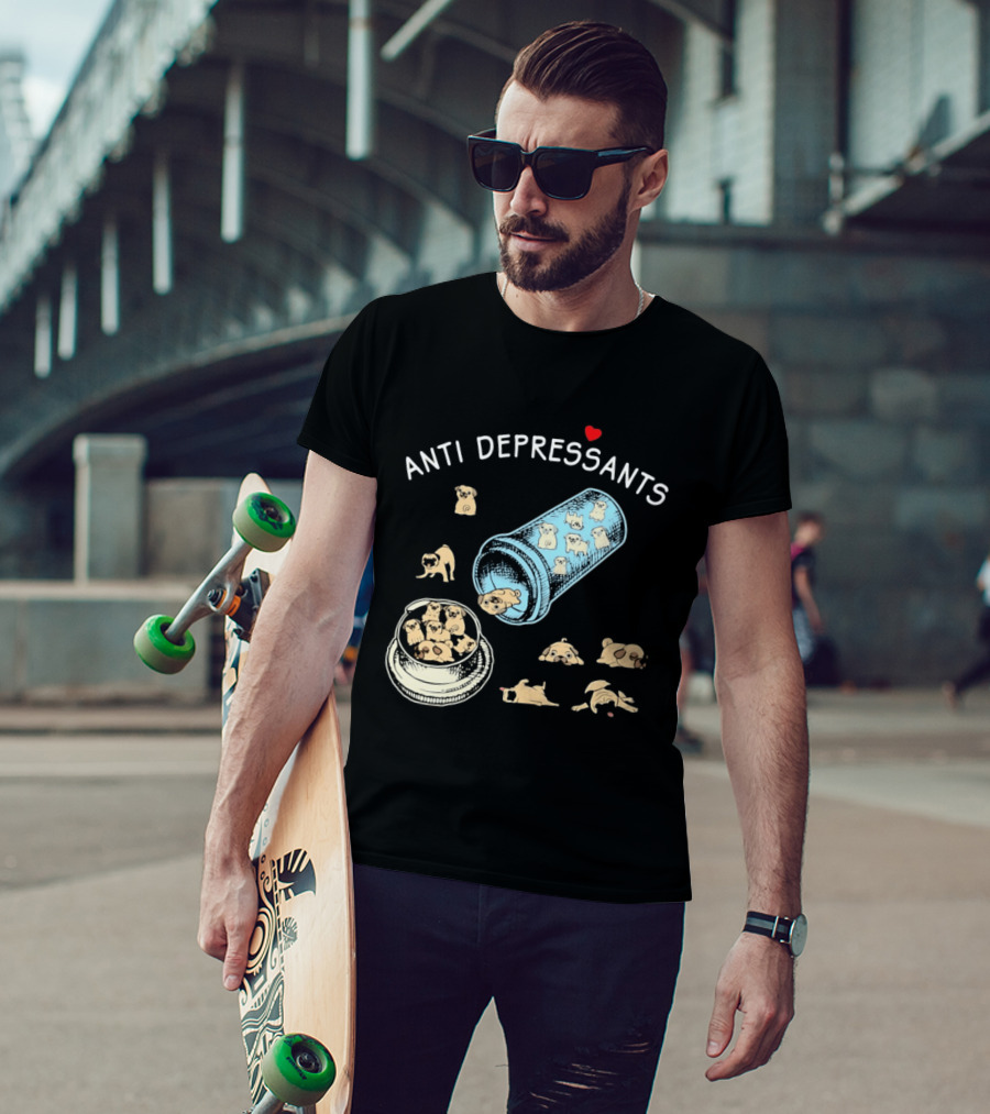 Anti Depressants Pug Puppies In Pill Bottle T-Shirt