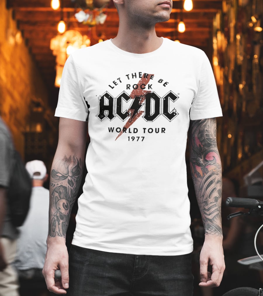 AC DC Let There Be Rock 1977 World Tour Lightning Bolt T-Shirt