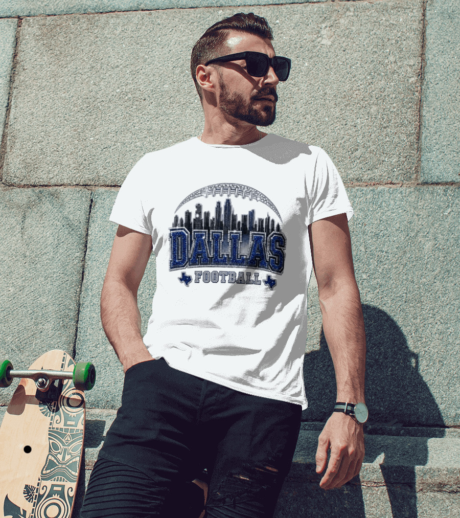 Dallas Football Skyline Rhinestone Texas Cityscape T-Shirt
