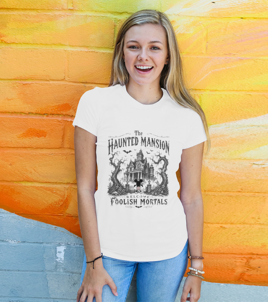 The Haunted Mansion Welcome Foolish Mortals Disney Halloween Mickey T-Shirt