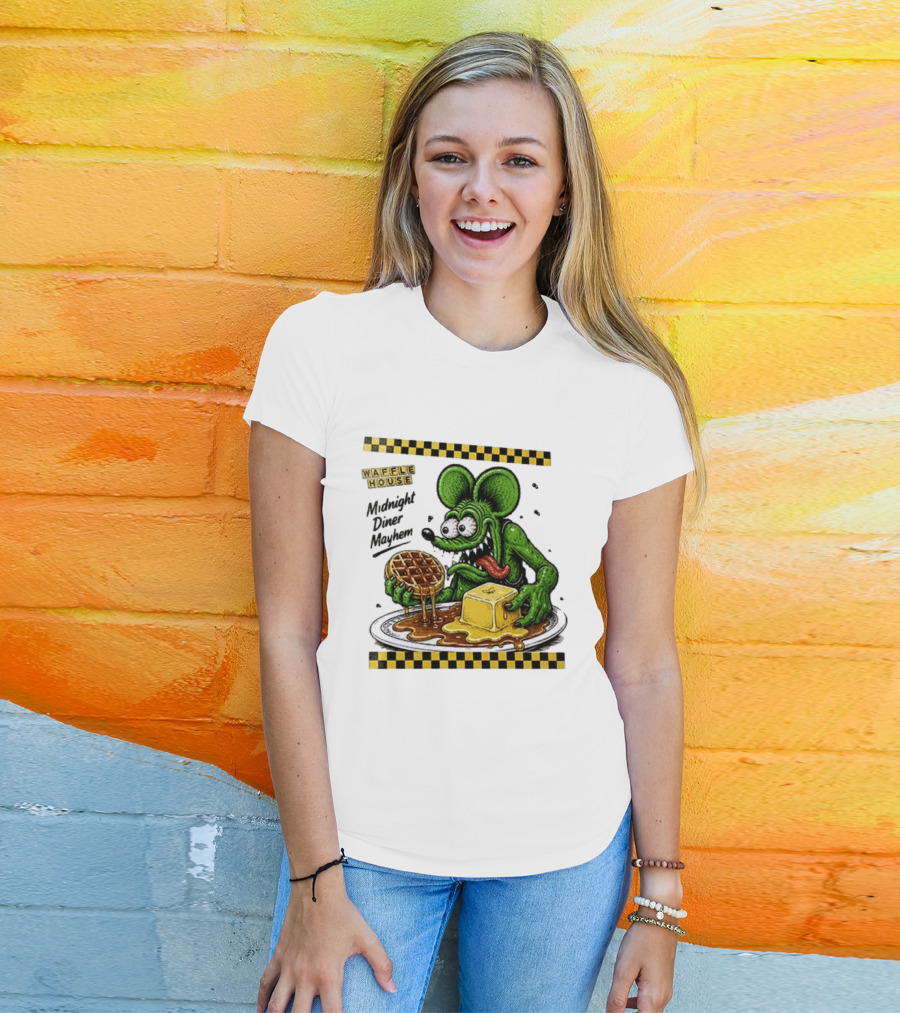 Rat Fink Waffle House Midnight Diner Mayhem Stay Golden T-Shirt