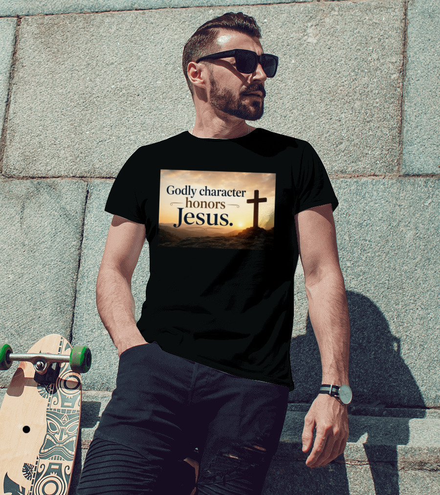 Godly Character Honors Jesus Cross At Sunset T-Shirt