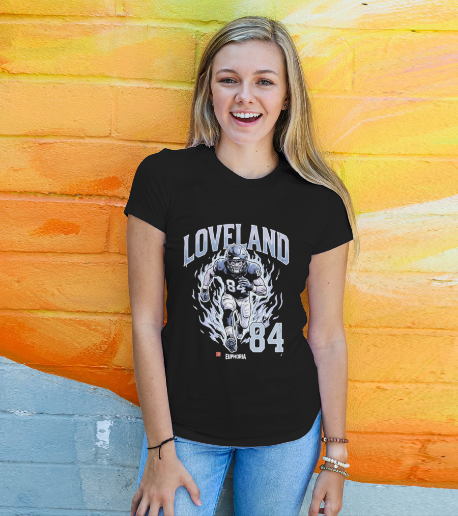 Loveland 84 Euphoria Football Player Blue Flames Athletic T-Shirt
