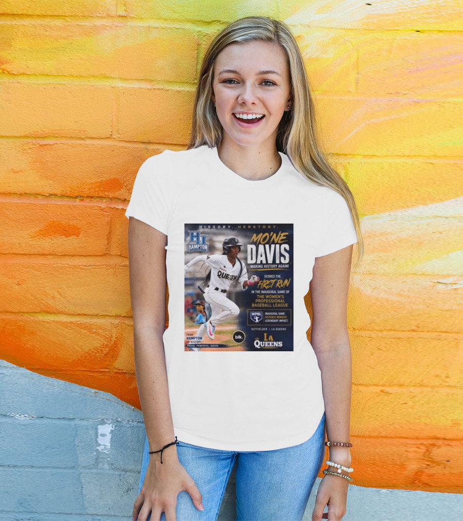 Mo'ne Davis First Run Inaugural Women's Professional Baseball League LA Queens Hampton History T-Shirt