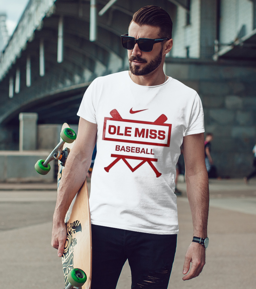 Ole Miss Baseball Nike Let's Go Rebell Crossed Bats T-Shirt