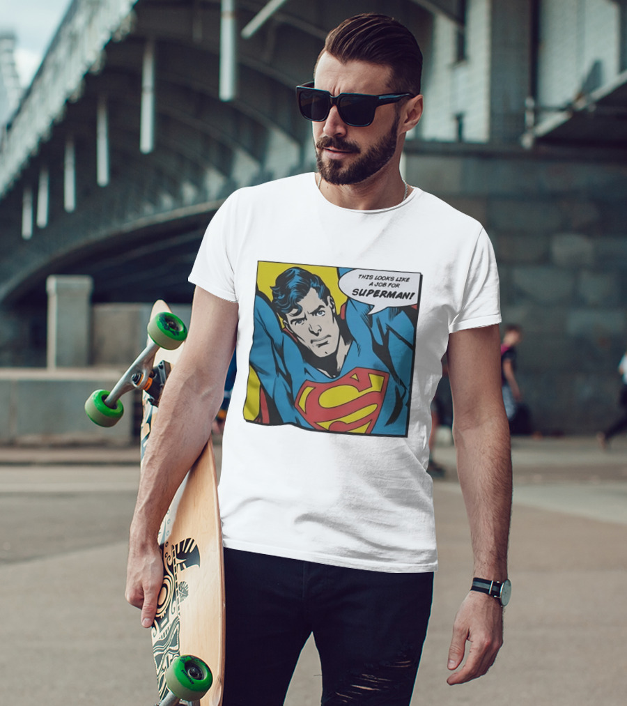 This Looks Like A Job For Superman Comic Panel Classic Superman Heroic Pose T-Shirt