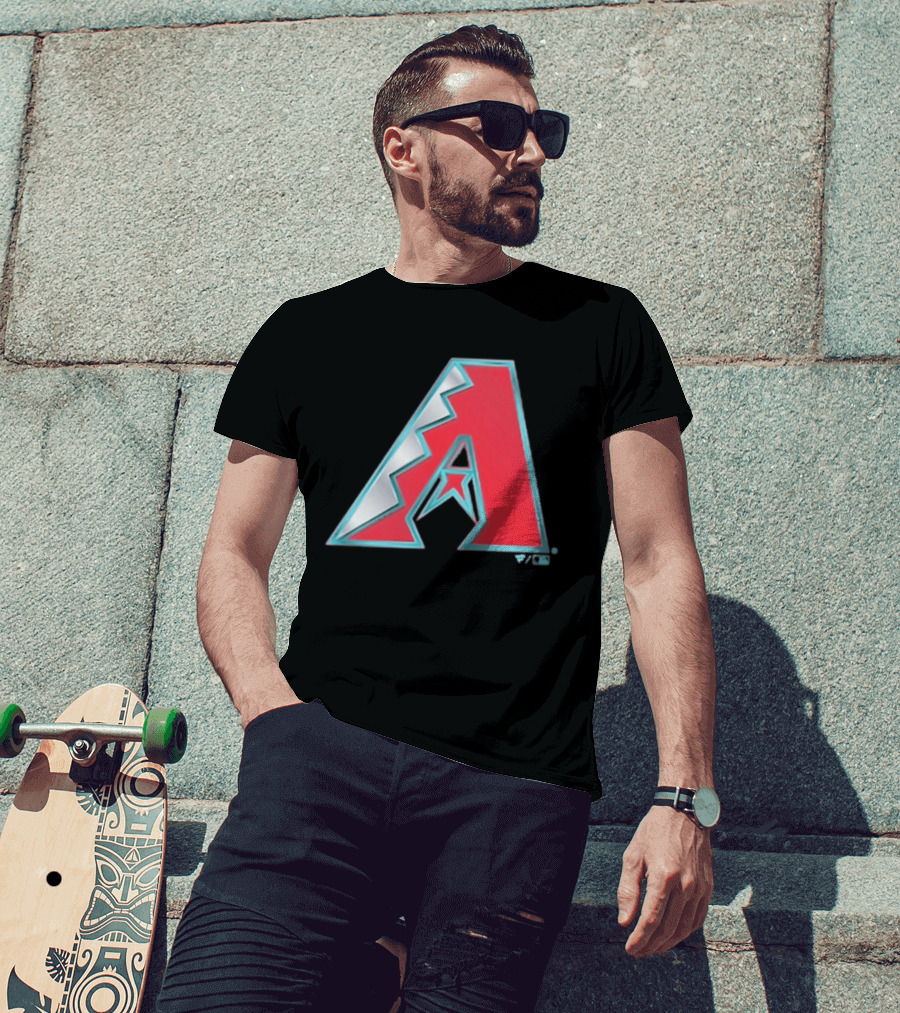 Arizona Diamondbacks Women's Metallic A Logo Red And Silver T-Shirt