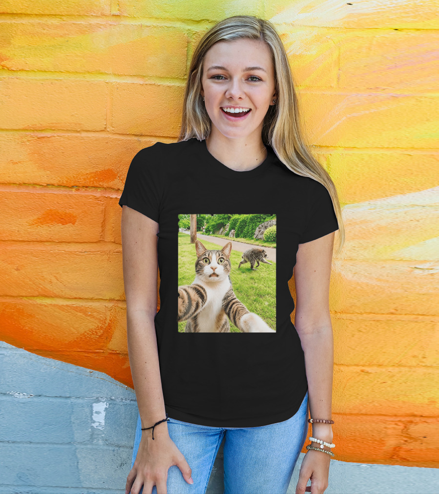 Tabby Cat Selfie With Jimothy Raccoon 2026 Seattle Legend Meme T-Shirt