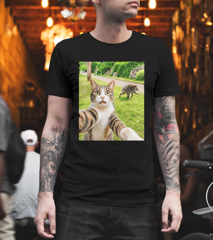 Tabby Cat Selfie With Jimothy Raccoon 2026 Seattle Legend Meme T-Shirt