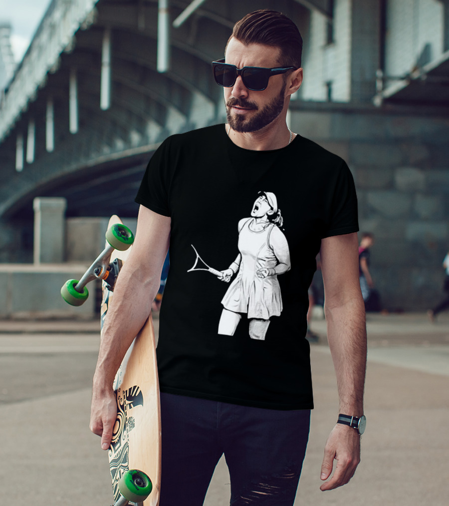 Tennis Player Celebrating Victory Power Grit Determination Black T-Shirt