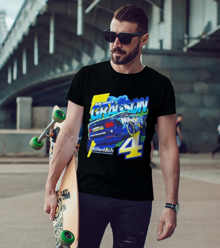Noah Gragson Millertech Performance Lithium Batteries No 4 Ford Racing Powering Your Adventure T-Shirt