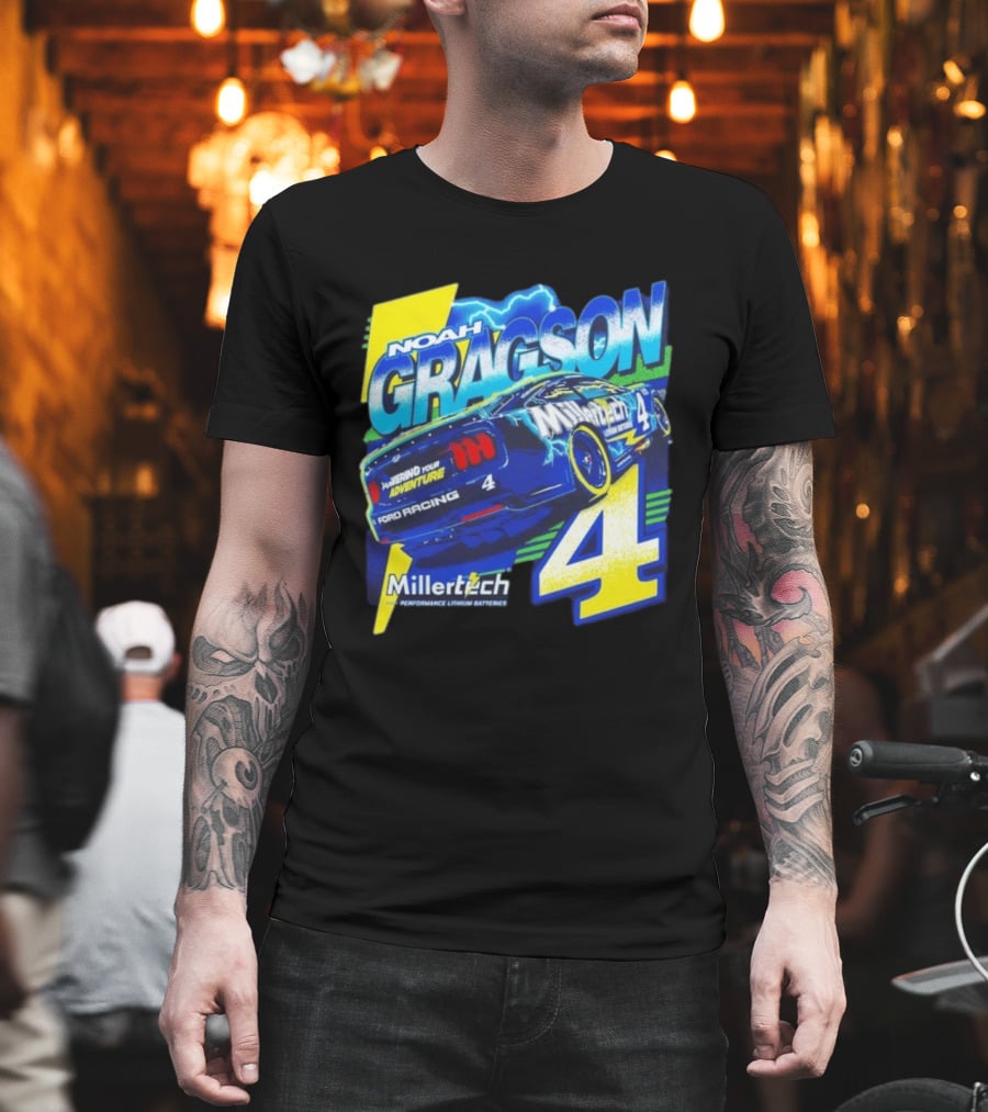 Noah Gragson Millertech Performance Lithium Batteries No 4 Ford Racing Powering Your Adventure T-Shirt