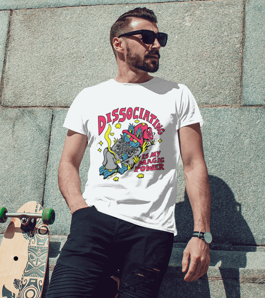 Dissociating Is My Magic Power Killer Acid Wizard Cat T-Shirt