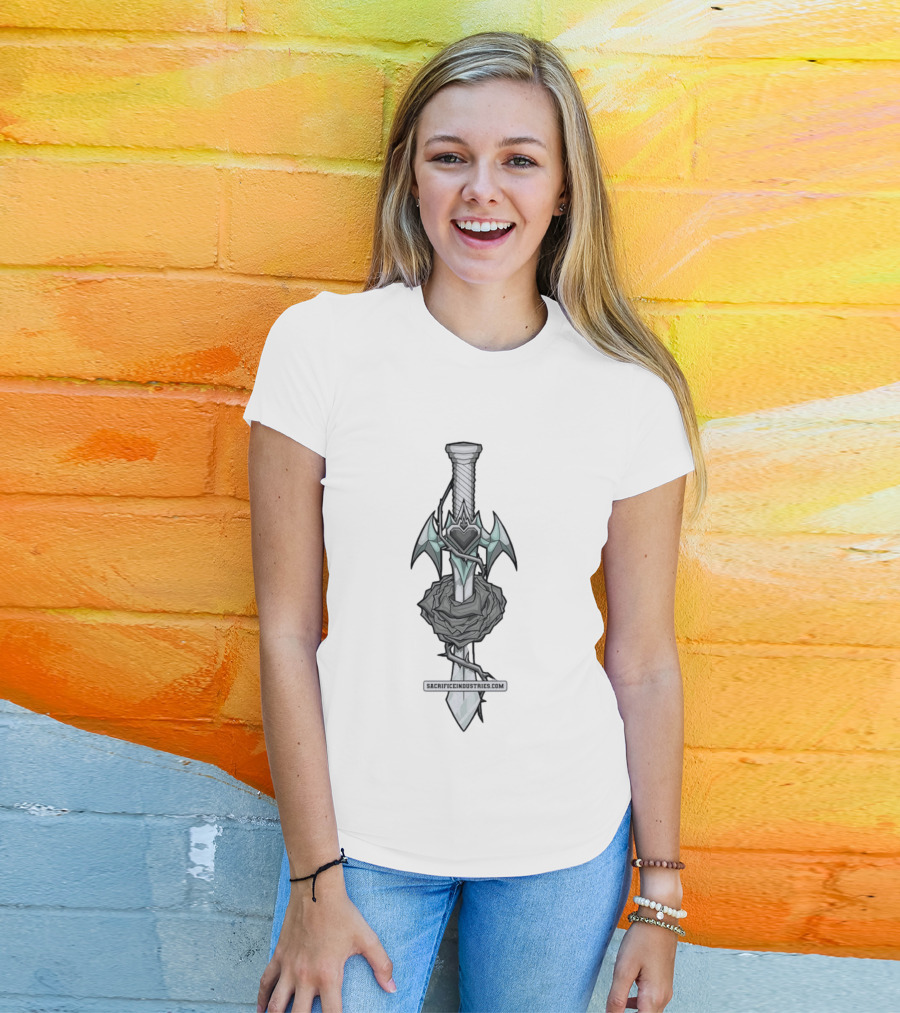 Sacrifice Industries Sword Rose Heart Icon With Wings And Thorns T-Shirt