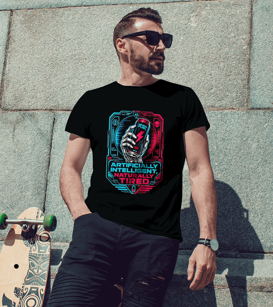 Neural Fuel Cyborg Hand Energy Drink Artifically Intelligent Naturally Tired T-Shirt