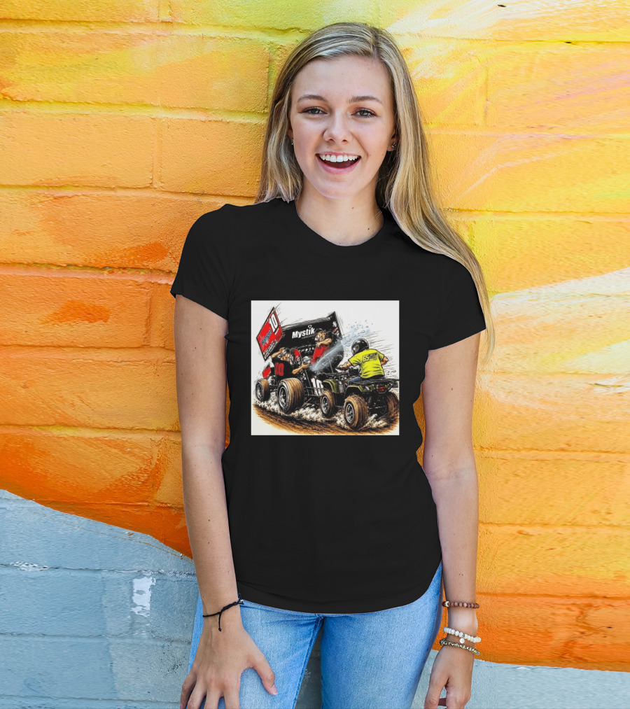 ATV Racing Action With Mystik Lubricants Dirt Track Riders Off Road Racing Vehicles And Hampel 65 Speed Shop T-Shirt
