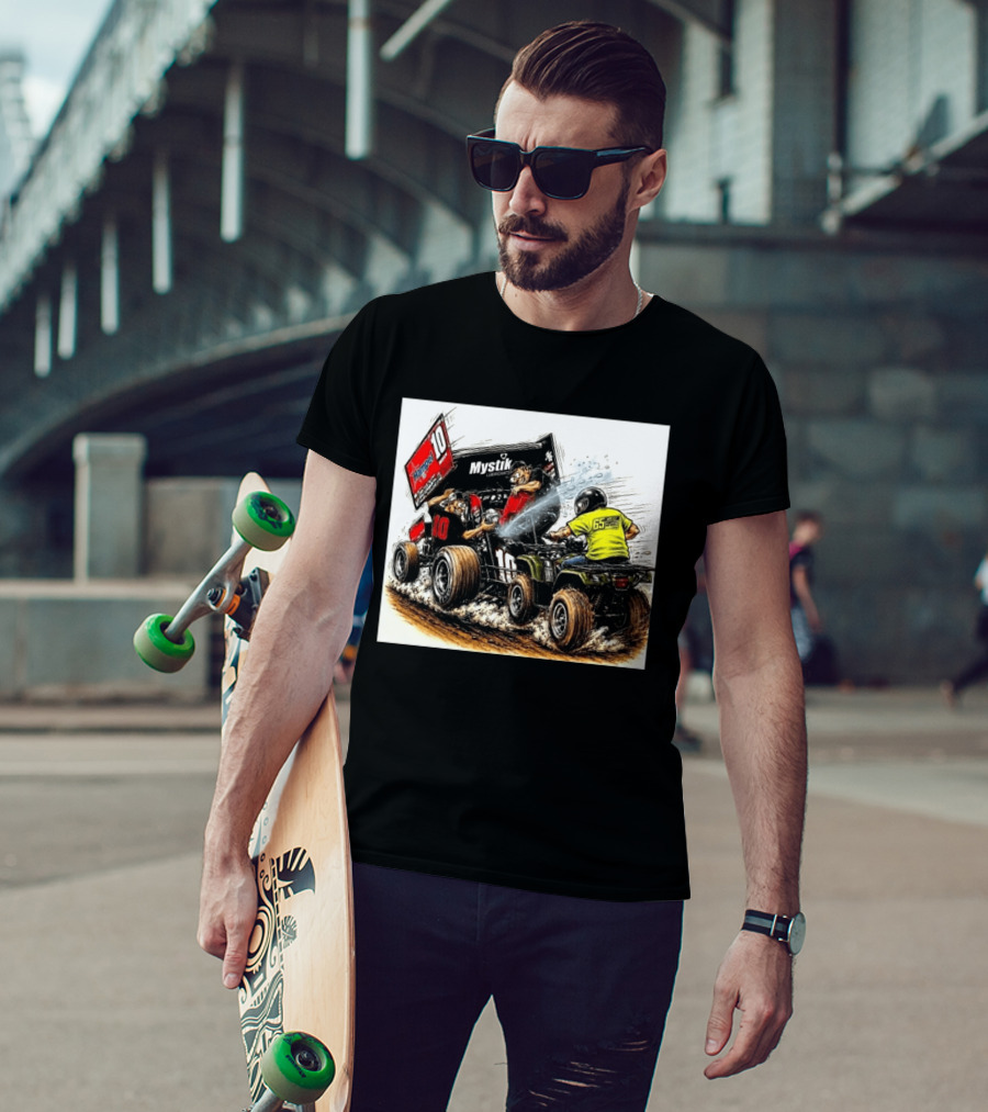 ATV Racing Action With Mystik Lubricants Dirt Track Riders Off Road Racing Vehicles And Hampel 65 Speed Shop T-Shirt