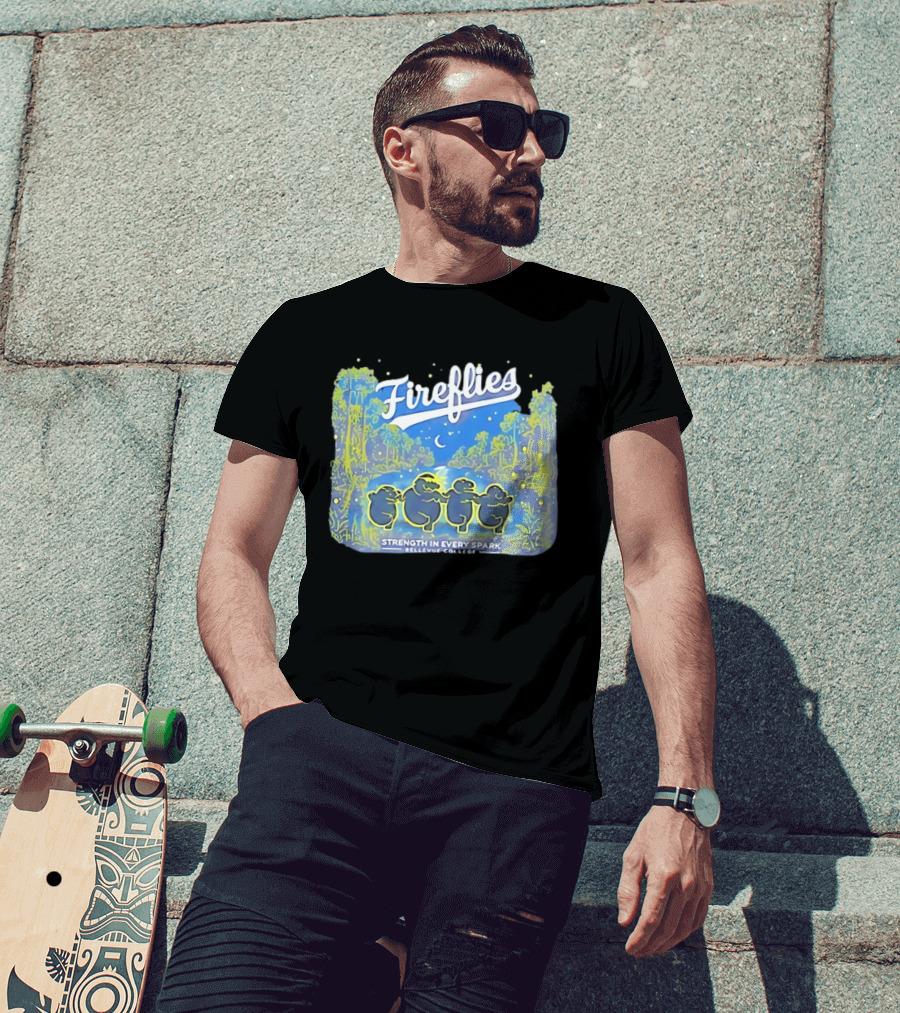Fireflies Bellevue College Strength In Every Spark Under Night Sky T-Shirt