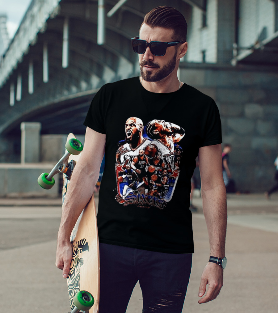 Philadelphia Sixers LeBron James Allen Iverson Crossover Collage T-Shirt