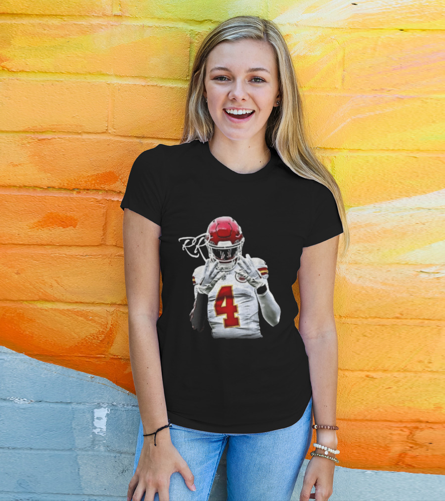 Rashee Rice Number 4 Kansas City Chiefs Football RP Helmet And Jersey T-Shirt