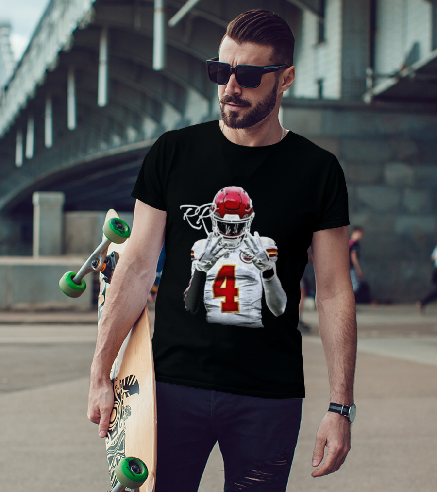 Rashee Rice Number 4 Kansas City Chiefs Football RP Helmet And Jersey T-Shirt