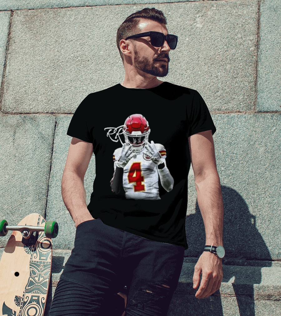 Rashee Rice Number 4 Kansas City Chiefs Football RP Helmet And Jersey T-Shirt