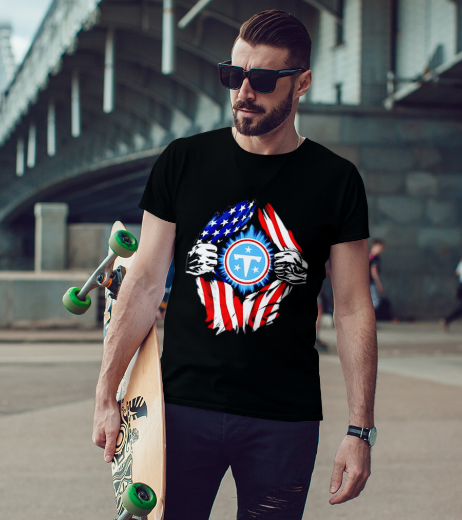 Tennessee Titans American Flag Ripped Chest USA Football Fan T-Shirt