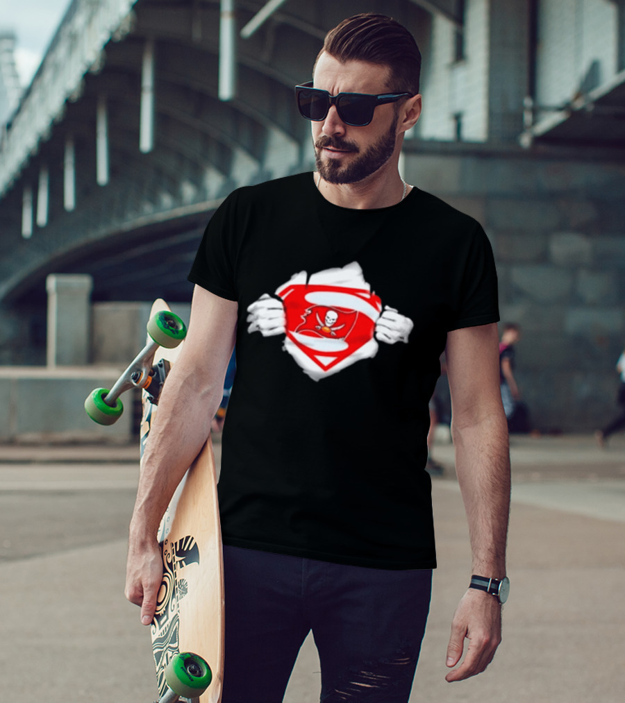 Tampa Bay Buccaneers Superpower Fan Symbol With Skulls Football Superman T-Shirt