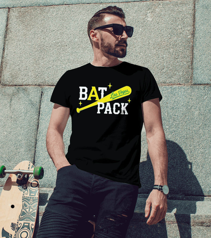 Las Vegas Bat Pack Yellow Baseball Bat Logo With Stars T-Shirt