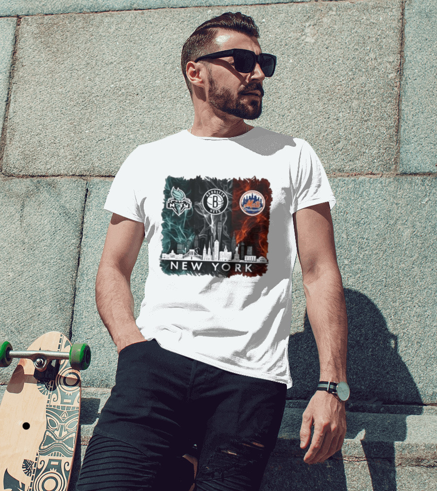Brooklyn Nets New York Mets Liberty 2026 Celebration Skyline T-Shirt