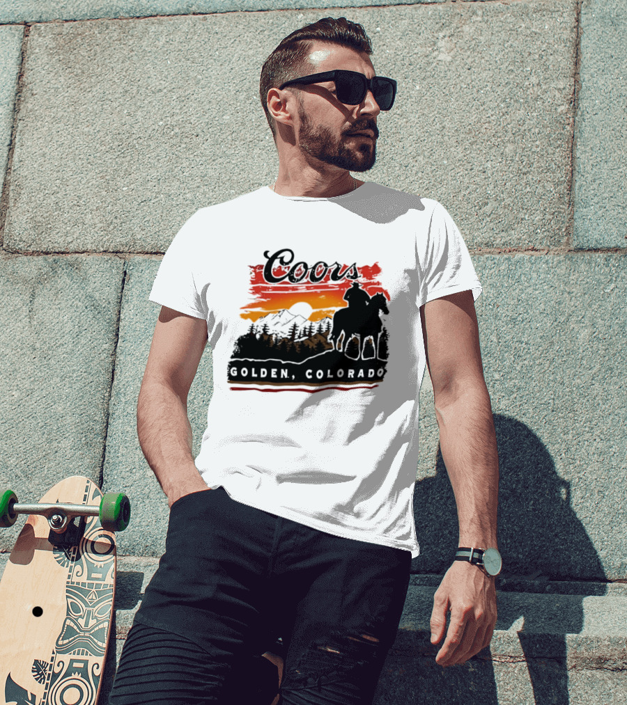 Coors Golden Colorado Cowboy Sunset Mountains T-Shirt