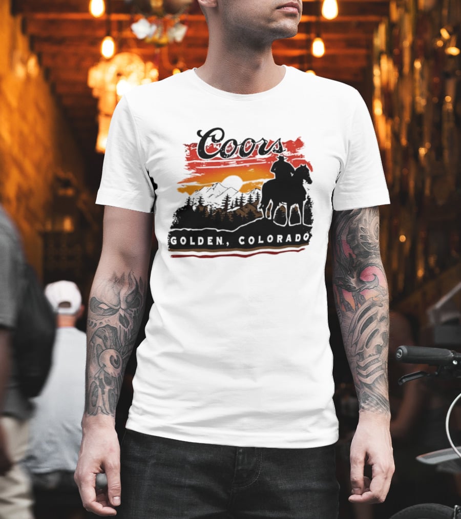 Coors Golden Colorado Cowboy Sunset Mountains T-Shirt