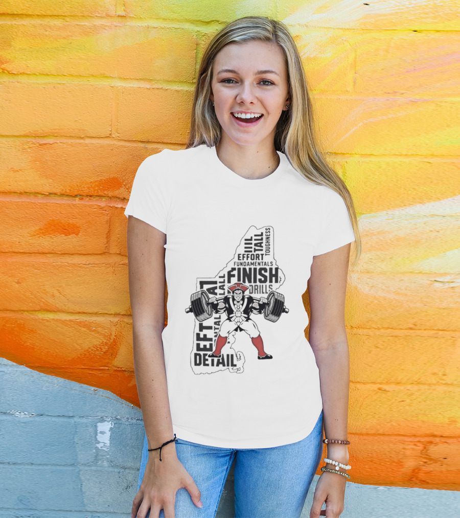 Pat Patriot Colonial Barbell Finish Drill Effort Detail T-Shirt
