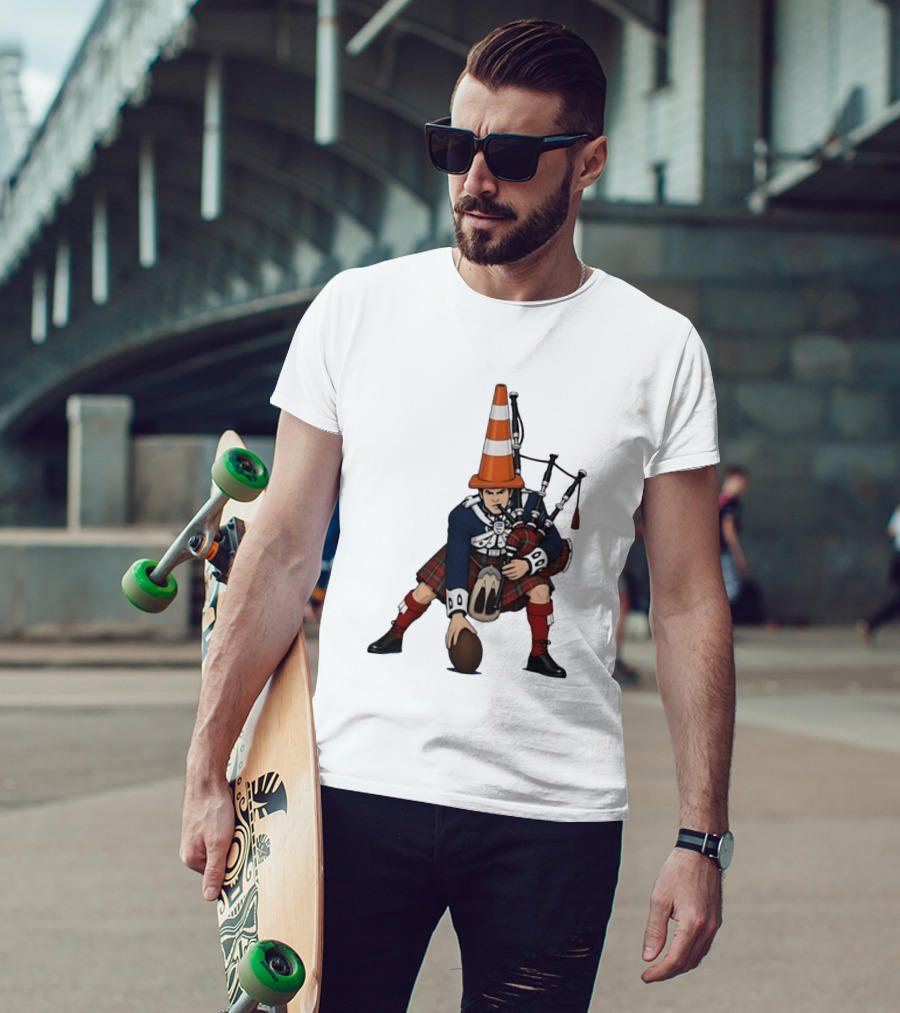 Scottish Bagpiper Traffic Cone American Football Fusion T-Shirt