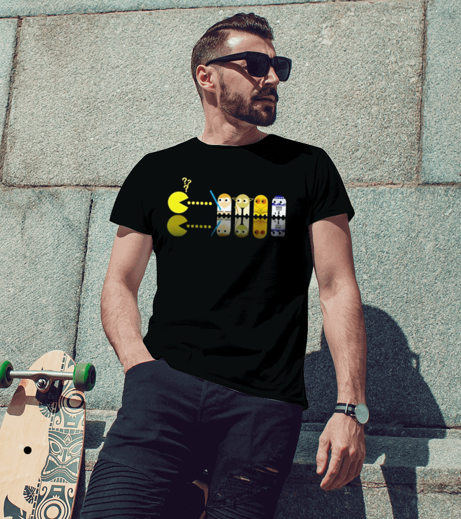 Pac Man Star Wars Crossover Luke Skywalker Yoda R2D2 T-Shirt