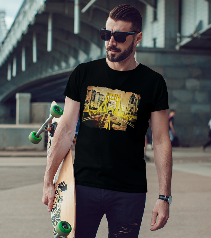 Pittsburgh Skyline 1992 Roberto Clemente Bridge Piano Player T-Shirt