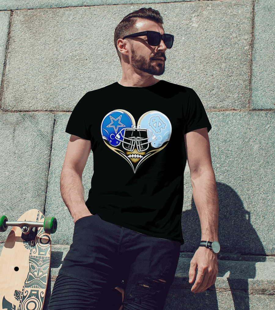 Dallas Cowboys North Carolina Tar Heels Heart Helmet Football T-Shirt