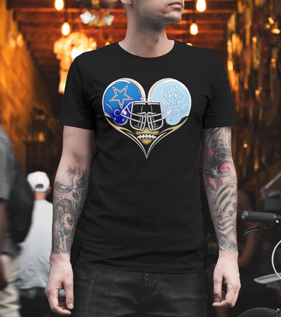 Dallas Cowboys North Carolina Tar Heels Heart Helmet Football T-Shirt
