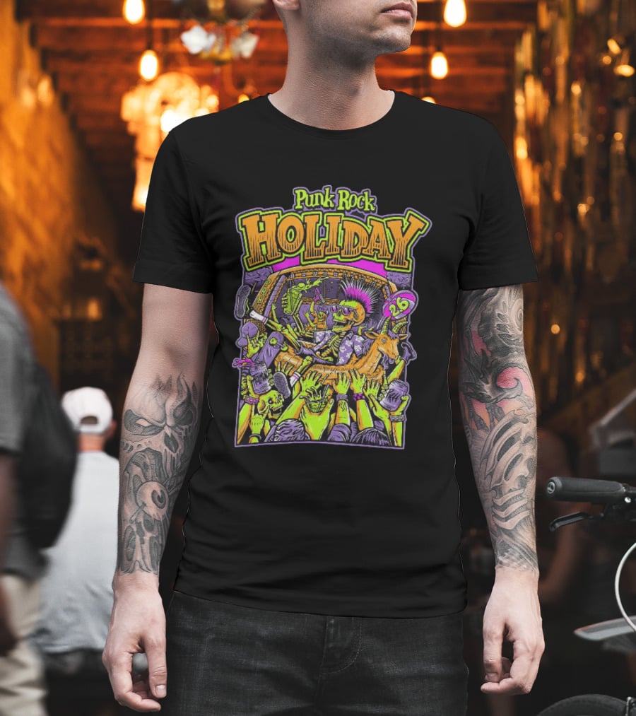 Punk Rock Holiday Skeleton Goat Crowd Surfing Music Festival 26 Summer T-Shirt
