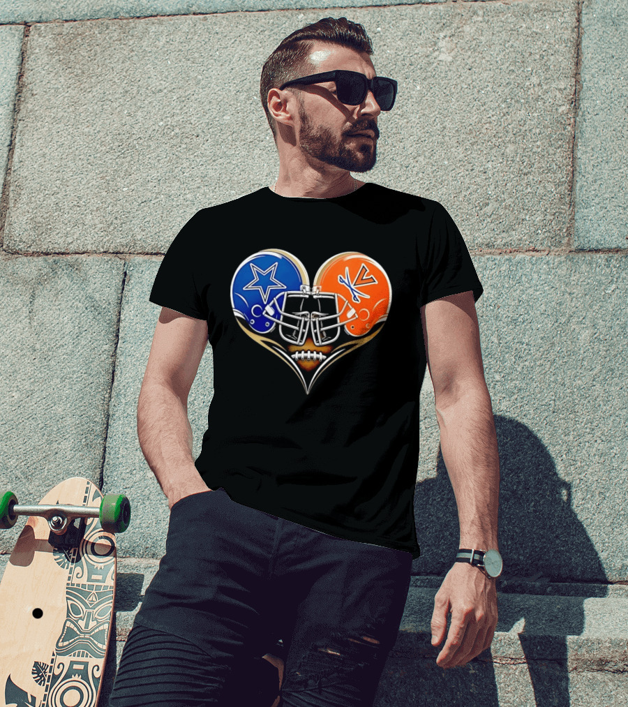 Dallas Cowboys Virginia Cavaliers Heart Helmet Football Fusion T-Shirt