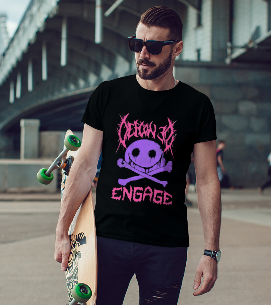 Defcon 30 Engage Purple Metal Skull Smiley T-Shirt