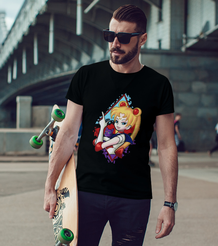 Sailor Moon With Luna Cat Anime Manga T-Shirt