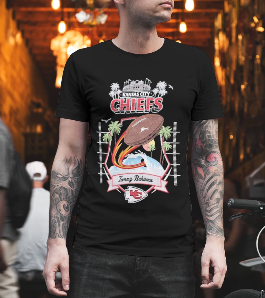 Kansas City Chiefs Tommy Bahama Tidal Kickoff Camp Football Palms T-Shirt