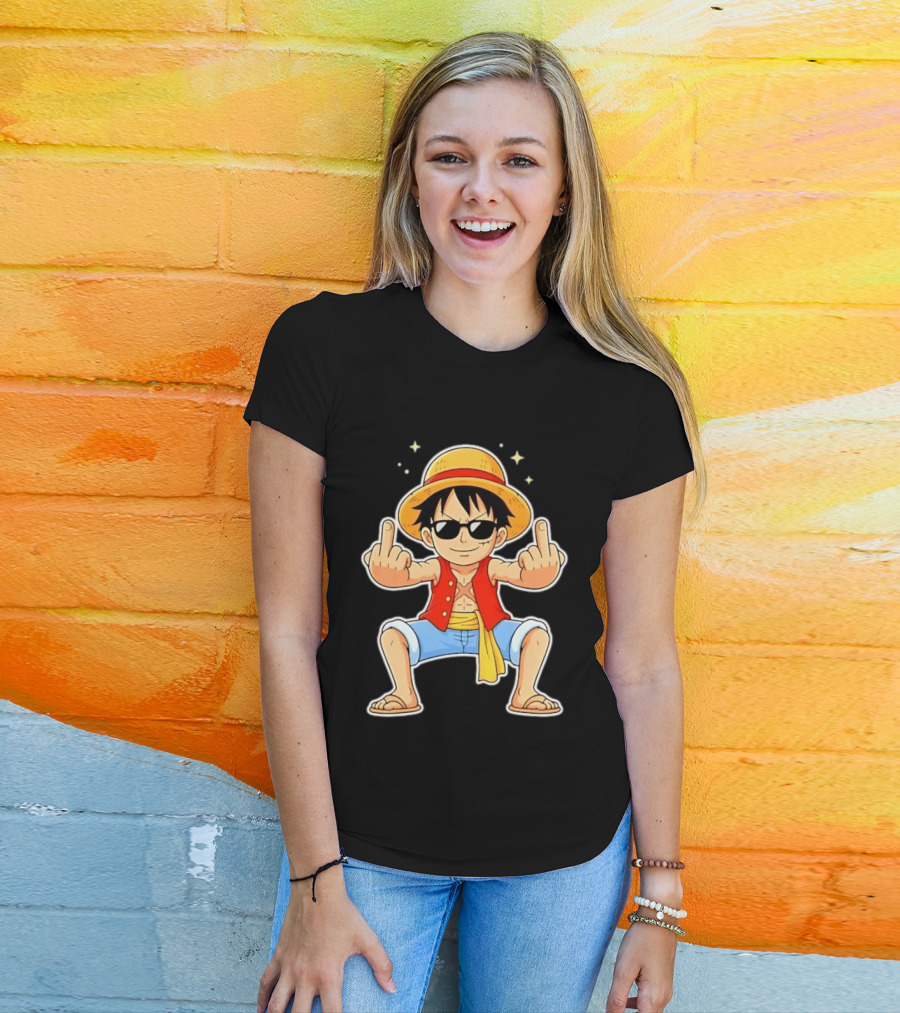 Monkey D Luffy Sunglasses Middle Finger Gesture Anime T-Shirt